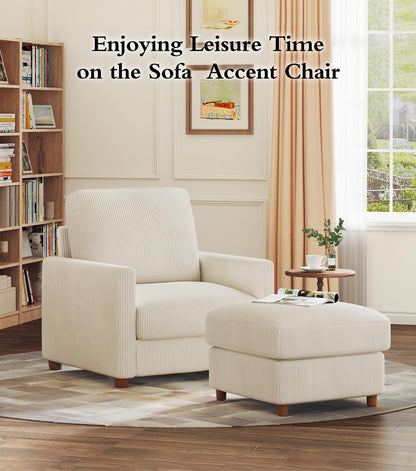 Kidirect 35.5in Oversized Accent Chair, Easy to Assemble Living Room Chairs, Corduroy Reading Chair for Bedroom, 22.5in Deeper Seats Accent Chairs for Living Room, Comfy Armchair Reading Nook, Beige