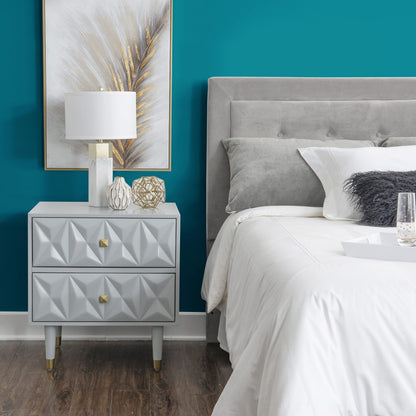 Linon Sheerah Grey Two Drawer Geo Texture Nightstand