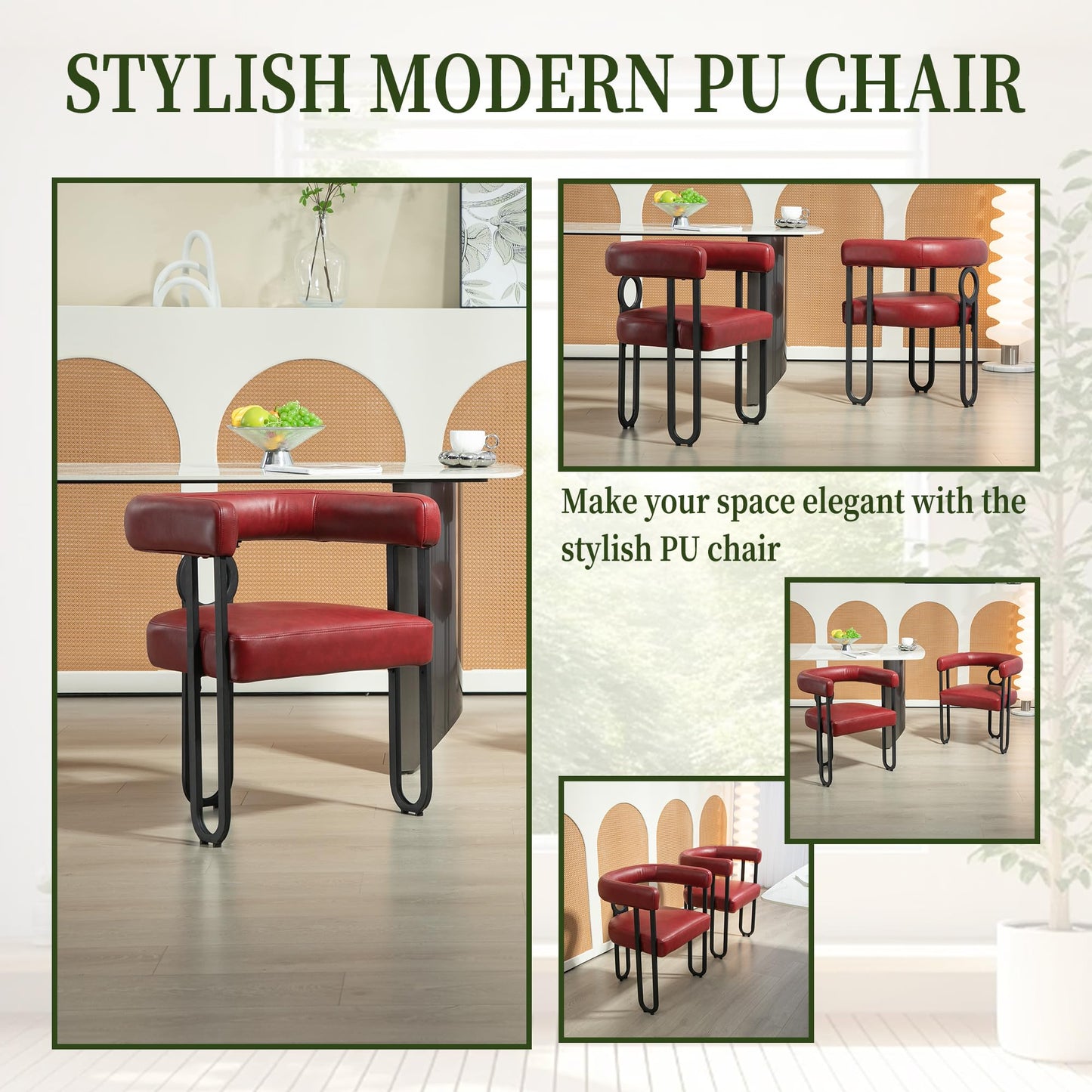 House Hold Contemporary Designed PU Fabric Upholstered Accent,Dining Chair,Barrel Side Chairs Kitchen Armchair for Living Room Set of 2 (Wine red PU)