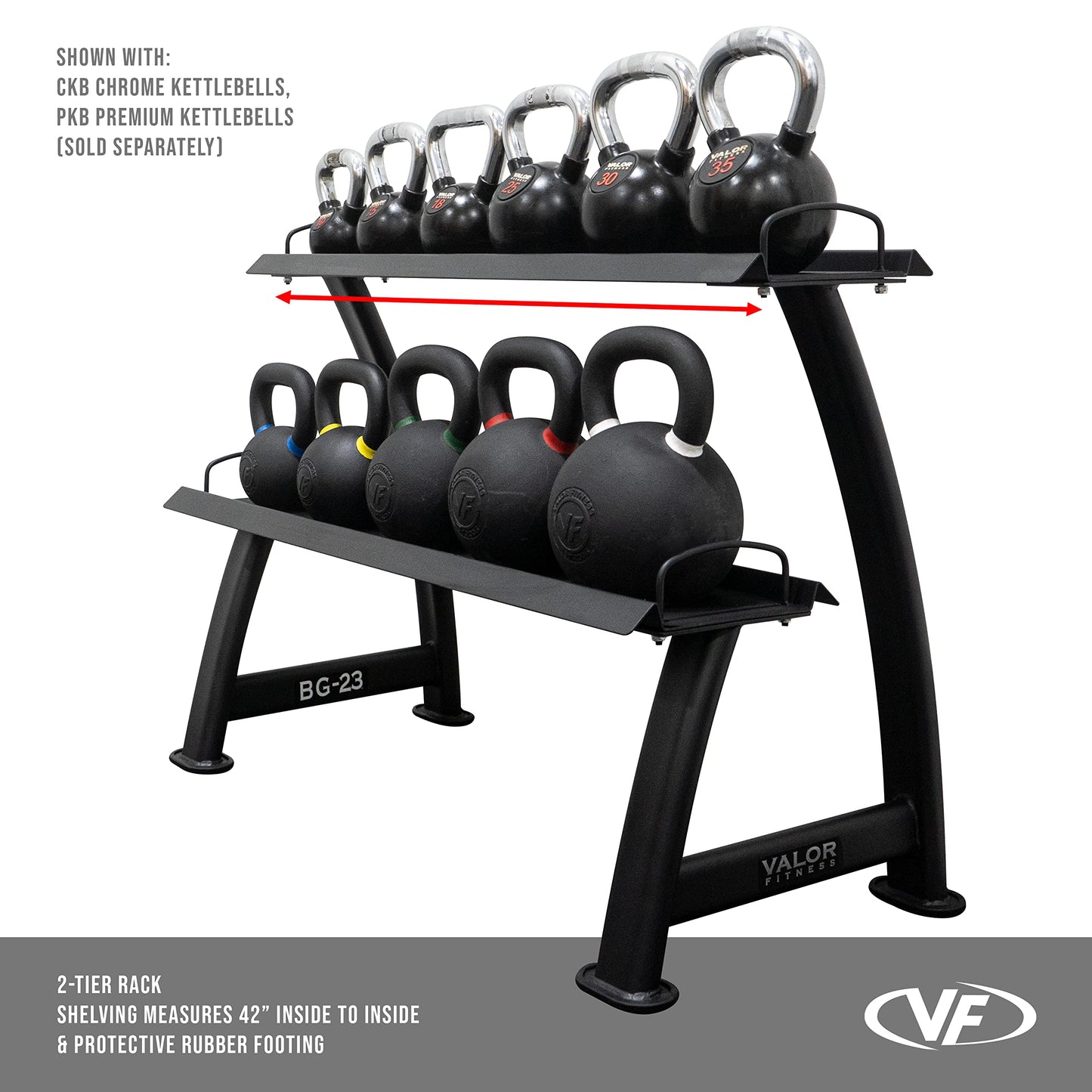 Valor Fitness 2-Tier Kettlebell Storage Rack – Heavy Duty Weight Holder, Organize Gym Equipment, 600 lb Max Weight Capacity for Dumbbells, Kettlebells & Fitness Gear Sports Equipment Organizer