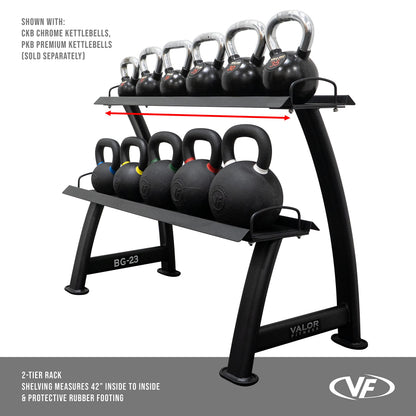 Valor Fitness 2-Tier Kettlebell Storage Rack – Heavy Duty Weight Holder, Organize Gym Equipment, 600 lb Max Weight Capacity for Dumbbells, Kettlebells & Fitness Gear Sports Equipment Organizer
