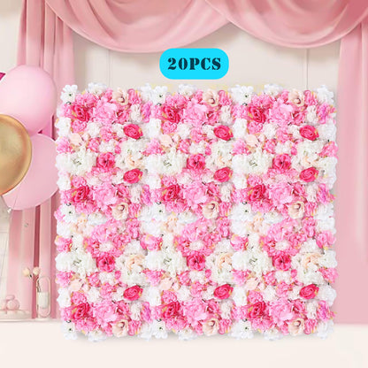 Gdrasuya10 20x Artificial Flower Wall Panels Backdrop Wedding Party Background Venue Decor