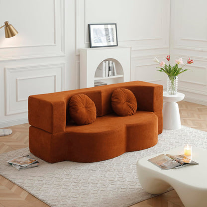 KEIKI 2-in-1 Folding Sofa Bed with Pillow, Sleeper Sofa, Floor & Futon Loveseat Couch, Foam Folding Mattress for Living Room, Guest Use, Office, Apartment, No Assembly Required, Orange