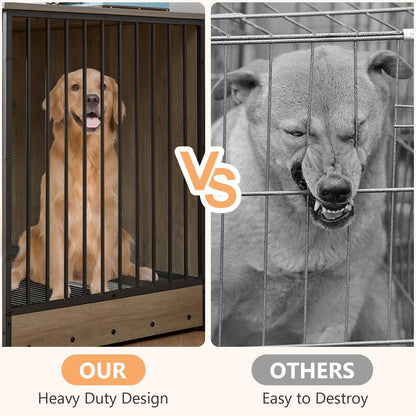 Rovibek 75 Inch Dog Crate Furniture for 2 Dogs, Wooden Dog Cage Furniture, Decorative Dog Kennels with Double Doors, Double Dog Kennel Furniture, Dog Crate TV Stand for Large Dogs, Grey