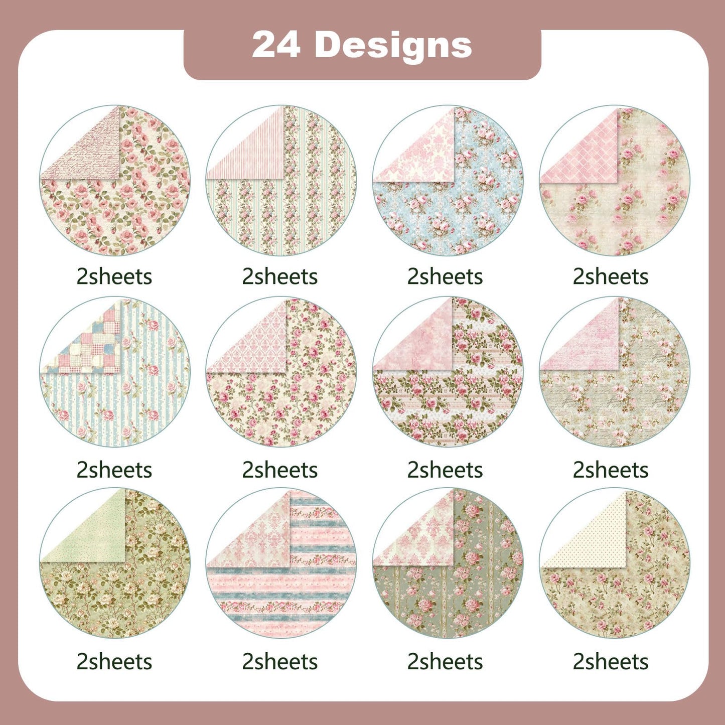 MerwDeeyt Floral Scrapbook Paper 12x12 In and 6x6 In Pack, 48 Sheets Double Sided Decorative Papers Spring Flower Patterned Craft Paper for Scrapbooking Card Making Journaling Decor (Pink)