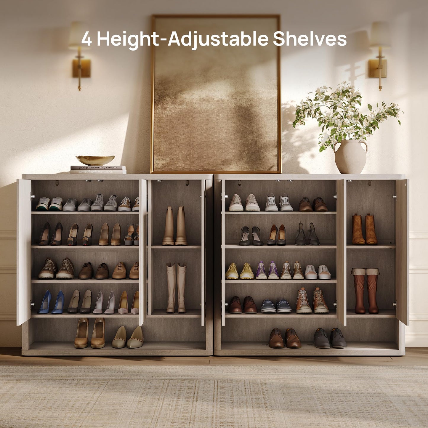 SICOTAS Shoe Cabinet 94.4" Wide Freestanding Hidden Shoe Storage Cabinet with 6 Doors & 8 Adjustable Shelves Tall Modern Shoes Rack Organizer Cabinets Storage for Entryway Hallway Living Room Entrance
