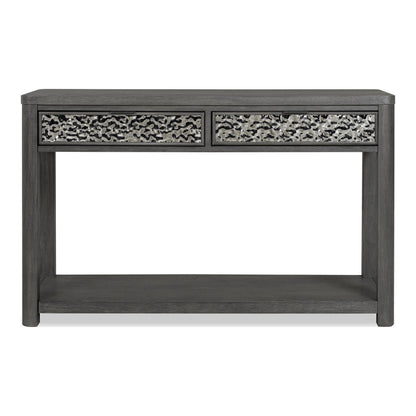 Furniture of America Selyra Modern Contemporary Solid Wood 48-inch Sofa Table with Dented Stainless Steel Accents, Wire Brush and Drawer on Ball-Bearing Glides for Living Room, Ash Gray
