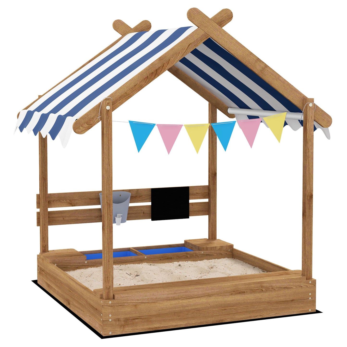 GOWE Wooden Sandbox with Canopy House Design for 3-7 Years Old, Brown