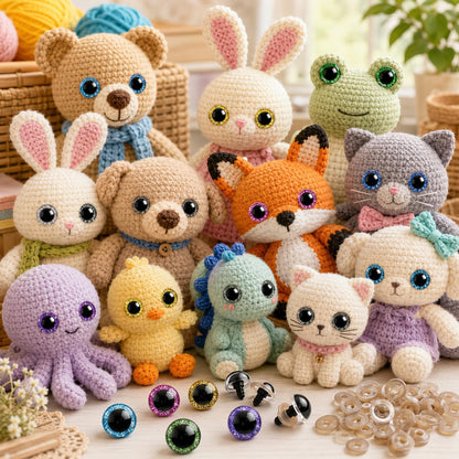 160pcs Large Safety Eyes for Amigurumi Glitter Eye for Stuffed Animals for DIY Dolls Puppets Bear Crafts Animals Amigurumi Making Supplies(Colorful A)