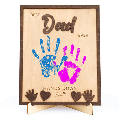 NELXI Best Dad Ever Handprint Gifts – Personalized Wooden Frame DIY Kit for Kids, Father’s Day Crafts, Custom Family Keepsake from Children, Unique Present for Dad, Grandpa, Rustic Home Decor