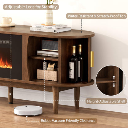 Decofy 70″ Fluted Fireplace TV Stand for 80″ TVs, Remote & Touch Control Adjustable Flame Colors & Temperature, Entertainment Center with Storage, Modern Media TV Console Table for Living Room(Walnut)