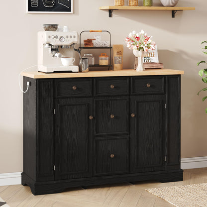 Merax Sideboard Buffet Cabinet with Storage, 51.2" Kitchen Console Table with 5 Drawers and 2 Cabinets, Adjustable Shelves Buffet Server for Dining Room, Living Room, Entryway, Black