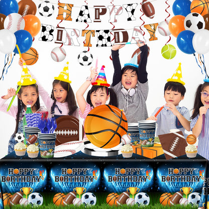 198Pcs Sports Birthday Decorations-Basketball Baseball Soccer Football Plates and Napkins Set Serves 24,Sports Theme Party Supplies