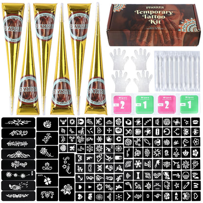 Temporary Tattoos Stencils Kit,Temporary Tattoos Kit - 6 Pcs 3 Color(3 Brown 2 Black 1 Red) Ink with Gloves,DIY Body Art Painting for Women Men Adults TA636KIT