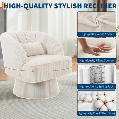 GAOMON Modern Swivel Barrel Accent Chair, 360° Corduroy Upholstered Armchair with Striped Backrest & Plush Padding, Comfy Round Lounge Chair for Living Room, Bedroom, Reading Nook - Beige