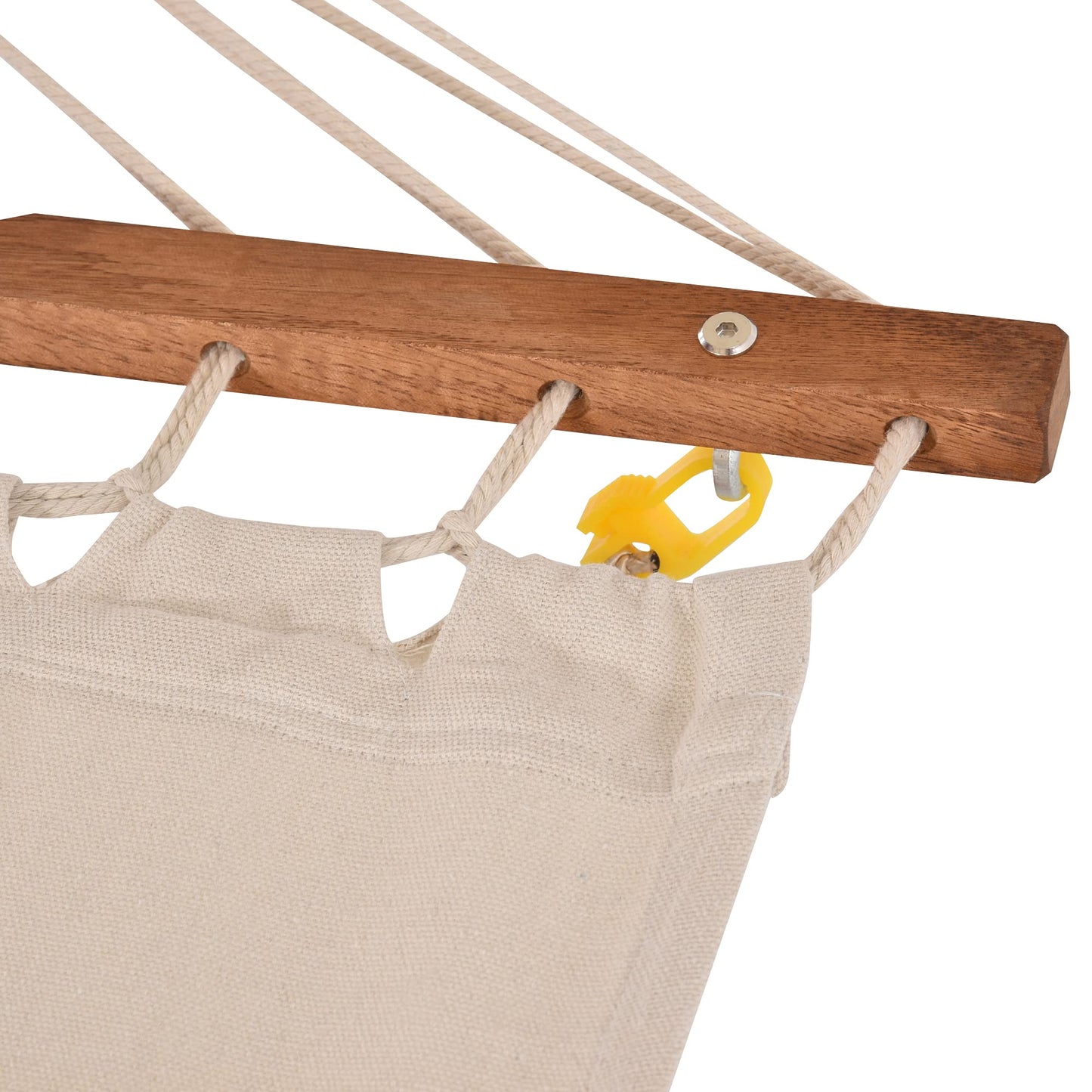Outdoor Hammock with Stand Accessories, Heavy Duty Wooden e, Extra Large Sun Shade Canopy, Indoor Outside Boho Style Nap Bed, Natural Cotton, White