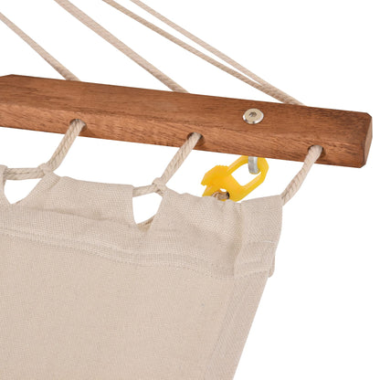 Outdoor Hammock with Stand Accessories, Heavy Duty Wooden e, Extra Large Sun Shade Canopy, Indoor Outside Boho Style Nap Bed, Natural Cotton, White