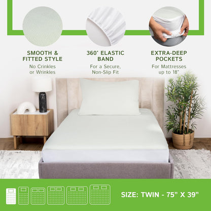 Four Seasons Essentials Twin Size Waterproof Mattress Protector, Quilted Jacquard Pad, Cooling Viscose from Bamboo