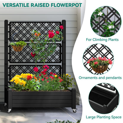 YITAHOME 43.3x17.7x61 in Planter Box with Trellis 2pcs Outdoor Resin Raised Garden Bed with Wheels & Drain Plug for Climbing Plants, Weather-Resistant Outdoor Privacy Screen, Black
