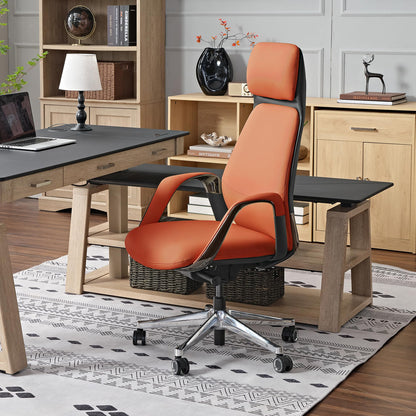 EUREKA ERGONOMIC Serene Executive Office Chair, Premium Nappa Leather High Back Boss Chair with Aluminum Base, Ergonomic Chair with Lumbar Support & Recline, Heavy Duty for Long-Hour Comfort, Orange