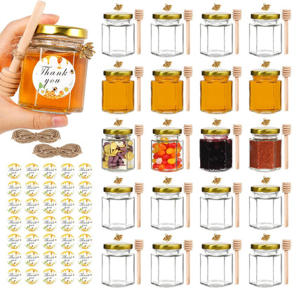 3oz 20Pack, (3 fl.oz-20Pack) Honey Jars with Dipper AuroTrends Glass Jars for Baby Shower Favors/Wedding Favors
