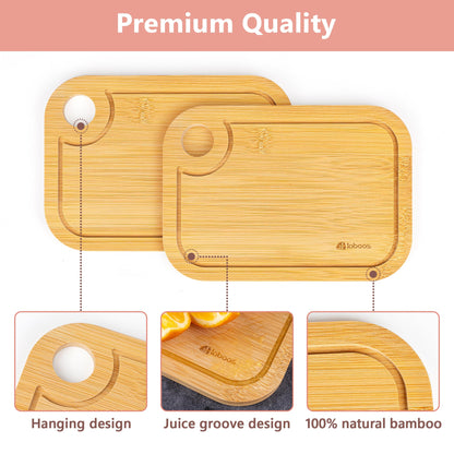 Mini Bamboo Cutting Board Set of 2 - Small Wooden Chopping Boards with Juice Groove, Lightweight & Compact for Baby Food, Dorm, Travel, Camping - 8.5”x6” Easy-to-Store Kitchen Essentials