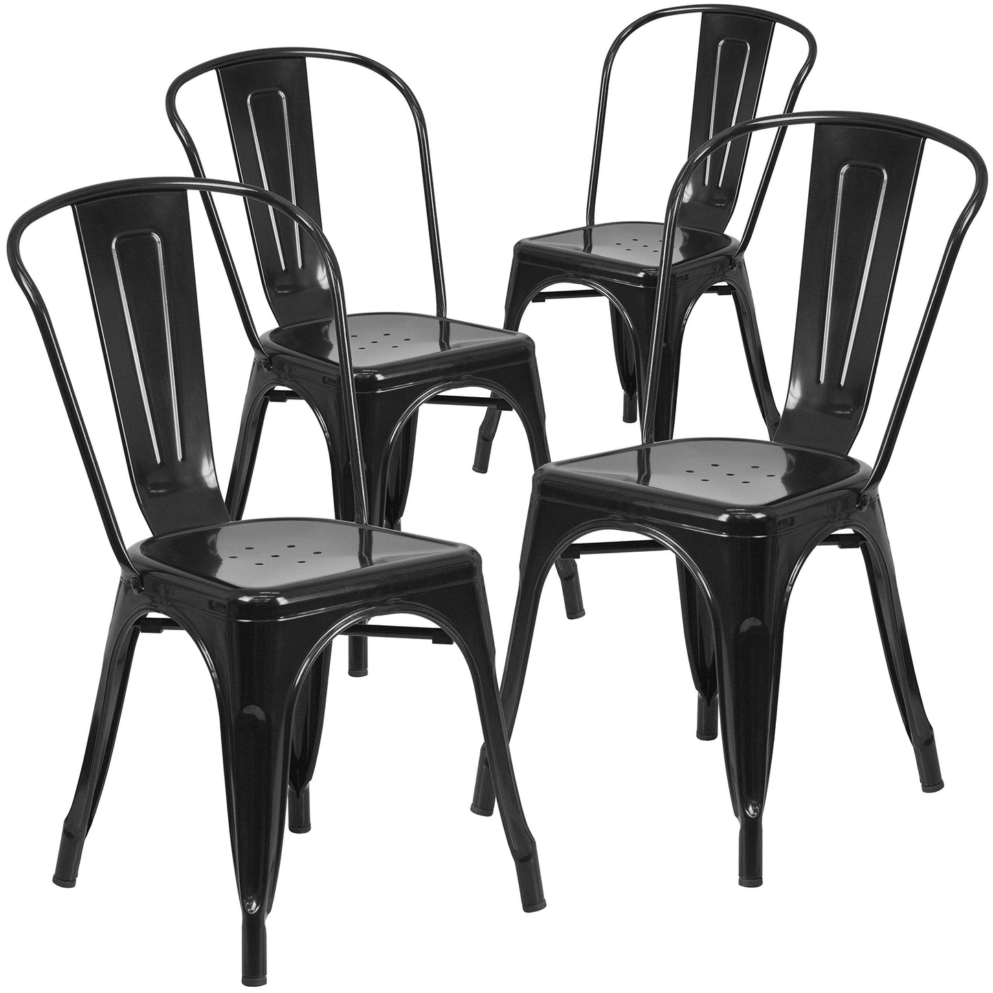 Flash Furniture Luke Commercial Grade 4 Pack Black Metal Indoor-Outdoor Stackable Chair