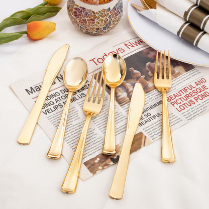 Supernal 120Pack Gold Plastic Silverware Wrapped Plastic Cutlery Set with Napkin,Pre Rolled Napkins with Cutlery Set,Rolled Silverware Disposable For Valentine's Day Mother's Day and Easter