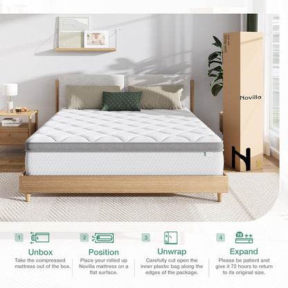 Novilla Twin Mattress - 10 Inch Hybrid Design for Kids | Pocket Innerspring Pillow Top for Comfort & Support