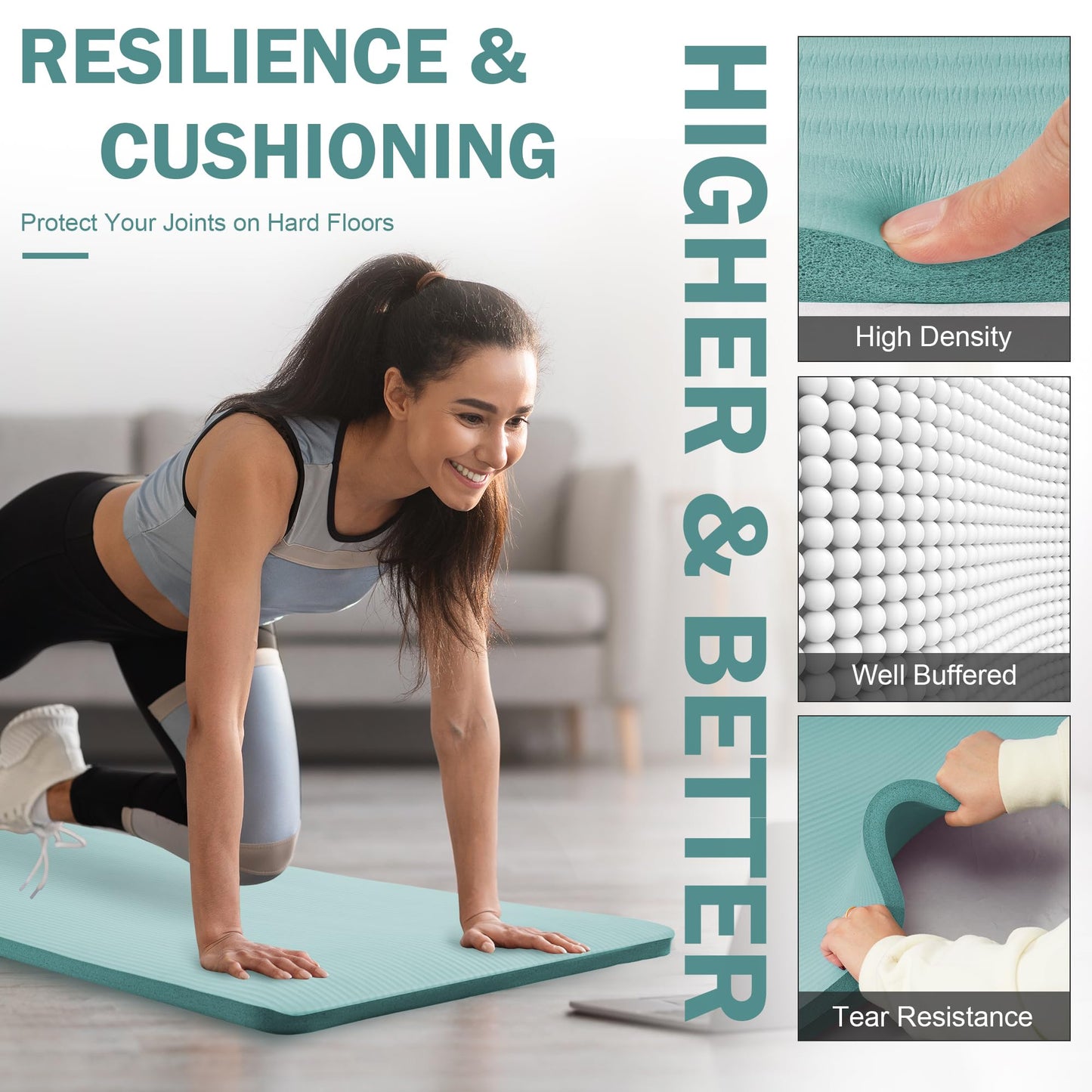 Yoga Mat 1-Inch Extra Thick High-Density Exercise Mat with Non-Slip Surface & Carry Strap for Men & Women Tear-Resistant Pilates Workout Mat for Home Gym, Floor Fitness, Aqua