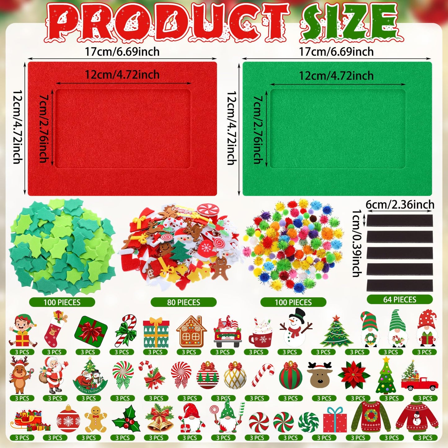 Remagr 496 Pcs Christmas DIY Picture Frames Craft Kit 32 Set Felt Photo Frames with 200 Christmas Sticker to Decorate with 100 Foam Leaves, 100 Ball, 64 Magnet for Xmas Winter Party Favor Home Decor