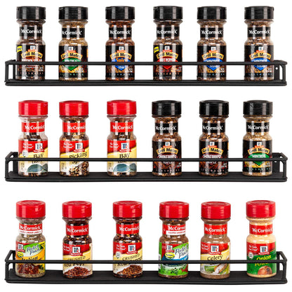 MyGift 16 Inch Wall Mounted Black Metal Nail Polish and Essential Oil Display Shelves, Kitchen Hanging Racks for Seasoning Shakers or Spice Jars, Set of 5