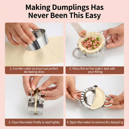 304 Stainless Steel Dumpling Maker Set - Professional 6-Piece Dumpling Press & Empanada Mold Kit (2.9", 3.3", 3.7") Heavy Duty Rust-Proof Pierogi Maker for Gyoza & Ravioli Dishwasher Safe