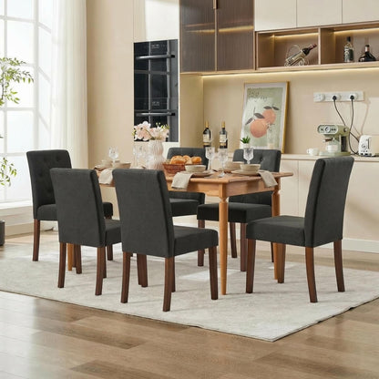 IDEALHOUSE Dining Chairs Set of 6, Linen Fabric Upholstered Parsons Chairs with Rubberwood Legs, Comfortable Padded Seat Kitchen, Dining Room Side Chairs, Living Room Black