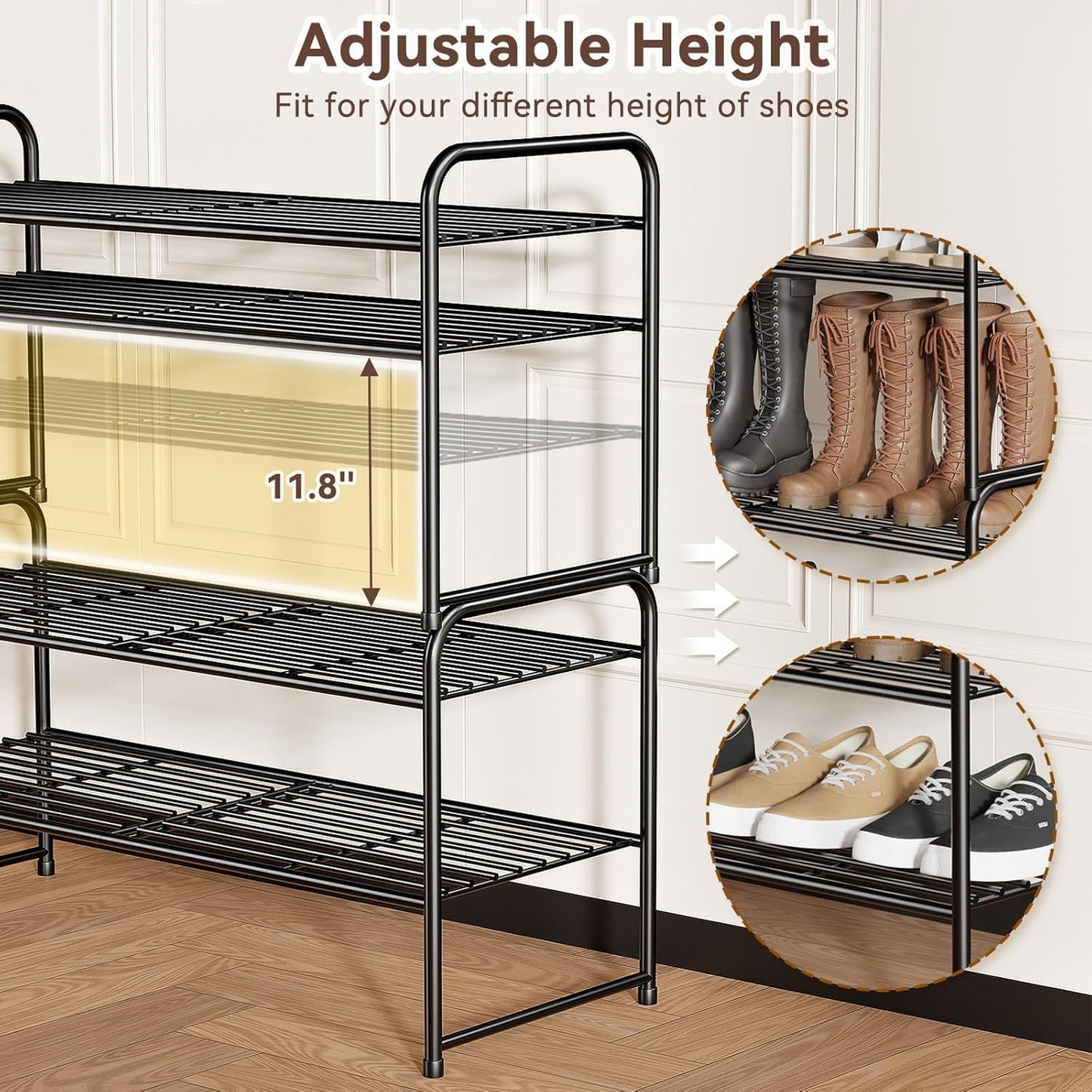 2 32.5" Tier Shoe Rack, Wide Shoe Organizer Sturdy Metal for Entryway, Garage, Shoe Shelf Stand for Small Space