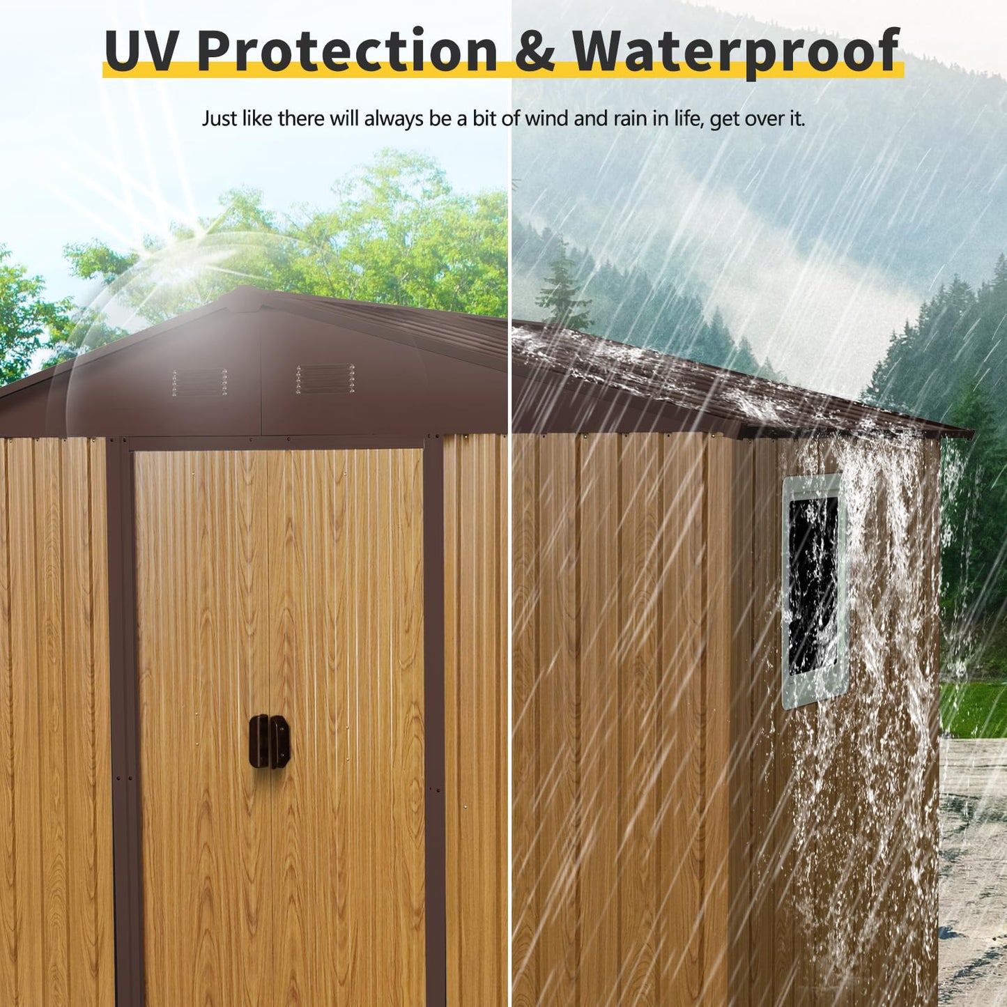 Ball & Cast 8x4 FT Outdoor Metal Storage Shed,Waterproof Garden Organizer Tool House with Window and Foundation,Shelter Cabinet w/Vents & Sliding Door,for Patio,Lawn,Backyard,Coffee