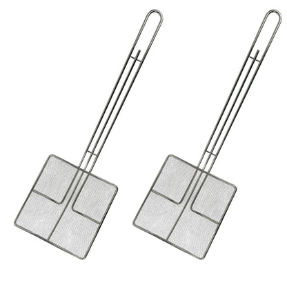 Cuisine Ready Wire Mesh Strainer with Long Handle | 2-Pack | 6.5" Square Frying Spoon | Cooking Oil Strainer for Deep Fryer & Professional Restaurant Use | Commercial Grease Skimmer