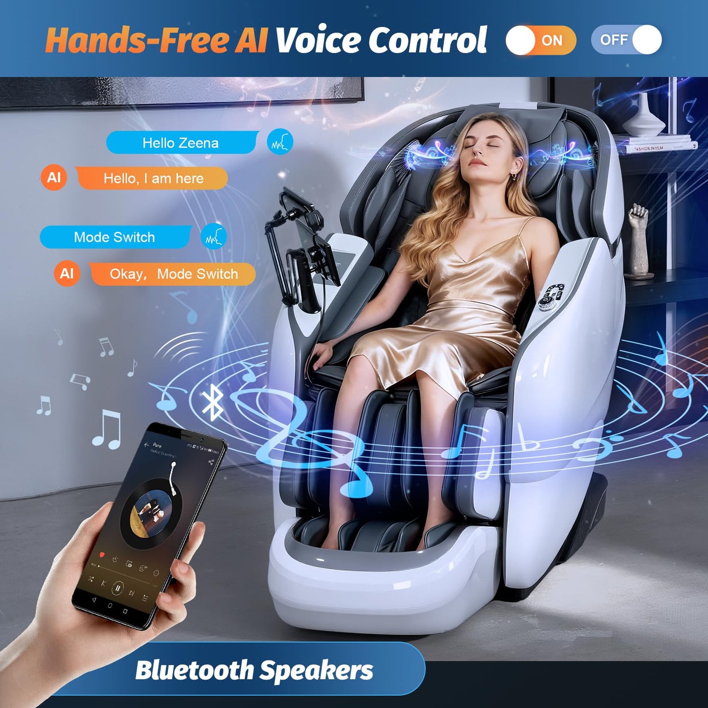 KTENTITO Massage Chair Full Body, 2026 Zero Gravity SL-Track Shiatsu Massage Chairs Recliner with AI Voice, LED Backlight Remote Control, Waist & Calf Heating Phone Controller and Holder G6 White Grey