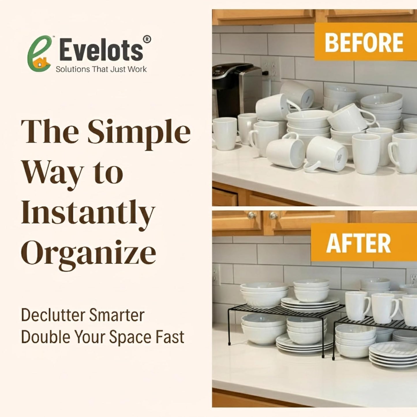 4 Pack Counter Evelots Kitchen Cabinet Wire Shelf Organizer/Rack - Sturdy Metal Shelf Risers - Double Your Space
