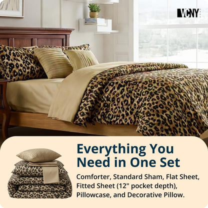 VCNY Home Bed in a Bag 8-Piece Bedding Set - Queen Size | Cheetah Print Shams, Decorative Pillows & Pillowcases | Elevate Your Home Decor | Luxurious, Soft & Cozy | No-Wrinkle Microfiber Polyester