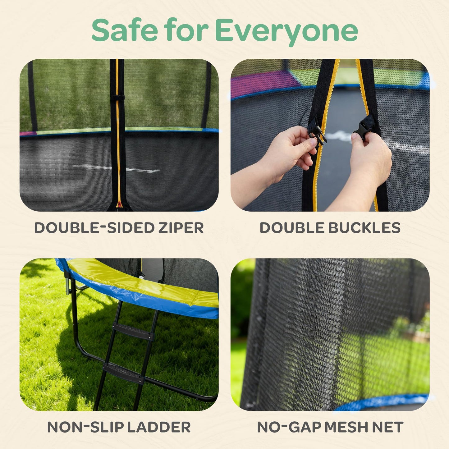 JoyBerri Trampoline Outdoor - Upsurge ASTM Certified Safe 8Ft 10Ft 12Ft 14Ft 15Ft 16Ft Recreational Trampoline for Kids and Adults. Anti-Rust Coating with Enclosure Net, Ladder, Sprinkler & LED Lights
