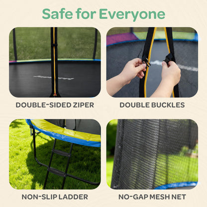 JoyBerri Trampoline Outdoor - Upsurge ASTM Certified Safe 8Ft 10Ft 12Ft 14Ft 15Ft 16Ft Recreational Trampoline for Kids and Adults. Anti-Rust Coating with Enclosure Net, Ladder, Sprinkler & LED Lights