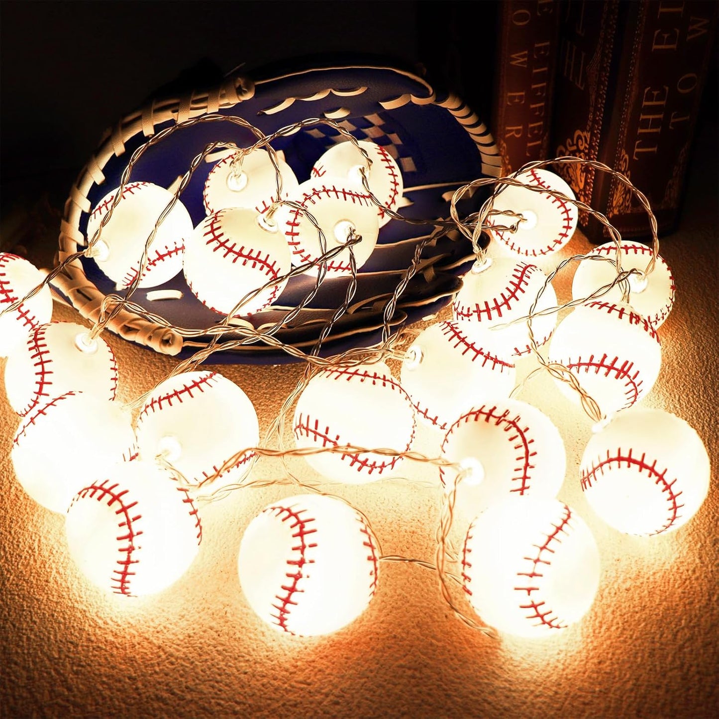 9.9ft 20LED 2 Yayfazy Baseball Decor String Lights, Battery Operated Mode with Sports Room Decor Lights for Boys