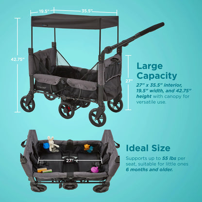 Contours Curve 360 Lightweight Double Baby Stroller Wagon for 2 Kids, Fits Infant Car Seats, Ultra Maneuverable, Easy in and Out for Toddlers with Deep Footwell, Storage Pockets and Adjustable Handle