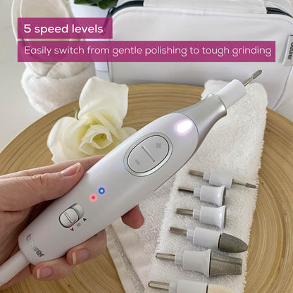 Beurer MP64 Nail Drill Kit, Cordless Electric Nail File with 10 Attachments and LED Light, Electric Manicure Set with Adjustable Speed, E-File for Manicure and Pedicure, with Storage Case
