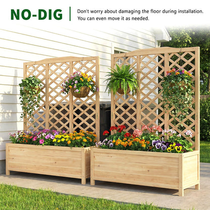 UrGROWA Wooden Raised Garden Bed with Trellis, Freestanding Planter Box with Drainage for Vines Climbing Plants Flowers Herbs, Elevated Gardening Planter for Backyard Balcony Patio