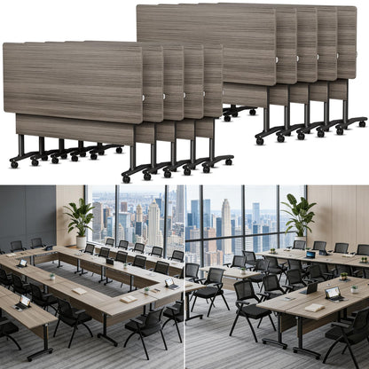 Folding Conference Room Table with Wheels, 6ft Modular Large Mobile Modern Conference Tables Office Meeting Training Table for Classroom(10, Gray, D 55")