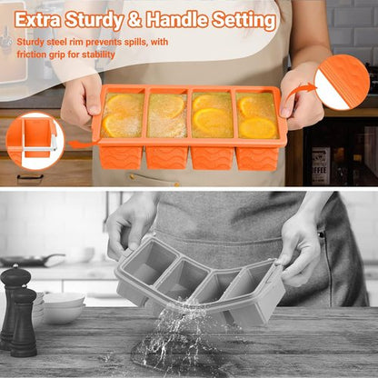 Doasuwish Silicone Freezer Tray - 1-Cup Soup Container with Lid for Meal Prep & Food Storage | 2 Pack