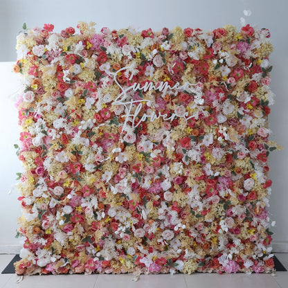 UYCVT Handmade Colorful Flowers Rose Wall Large Artificial Flower Wall Backdrop Panels, Rose Wedding Backdrop 3D Floral Wall Fabric Flower Wall for Party Baby Shower Bridal Wed-2m*2m/6.56 * 6.56FT