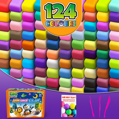 Magic Clay - Air Dry Clay 124 Colors, Modeling Clay for Kids with Tools, Soft & Ultra Light, Toys Gifts for Age 3 4 5 6 7 8+ Years Old Boys Girls Kids